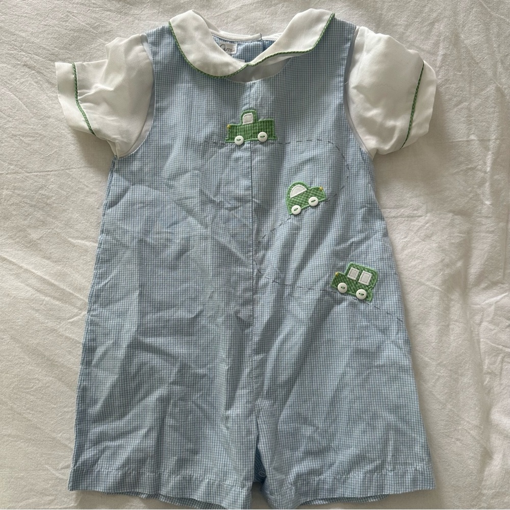 Petit Ami Gingham Car Shortalls 18 Mo